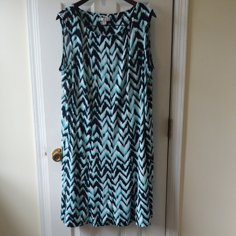 Dress Barn Chevron Midi Dress - Black White and Teal - Size 18
